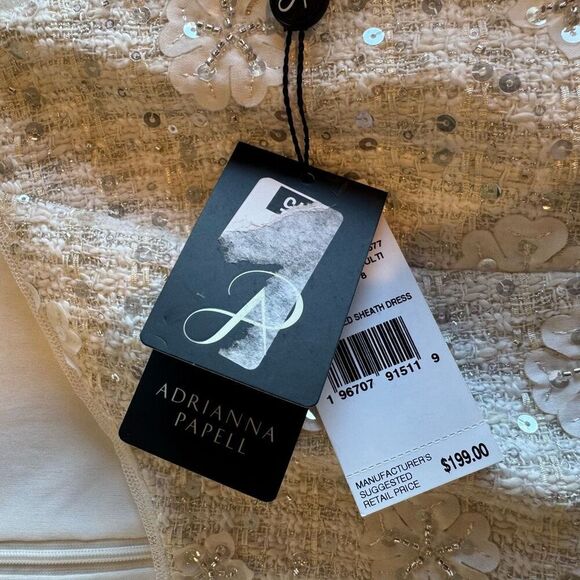 NWT Adrianna Papell Women’s Ivory Sequin Tweed Sheath Dress - Picture 8 of 8